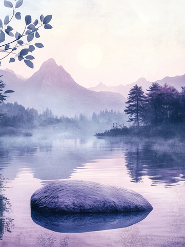 宁静山河中的河石与雾霭