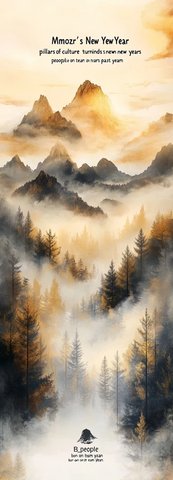 金色山林晨雾新年文化柱