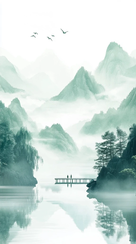 山水平台绿树人物