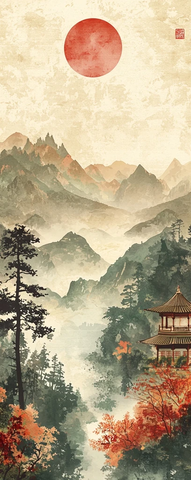 古代卷轴竖版插画