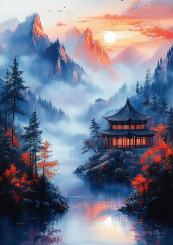 山水湖亭远山雾境