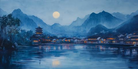 月光山景古塔灯影