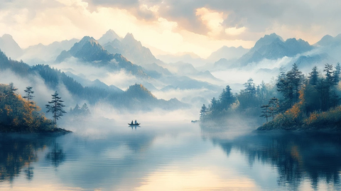 小舟穿梭山河间