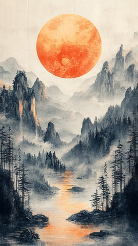 宋代山水画黄月静谧