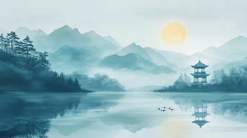 黄鹤楼远山湖景图