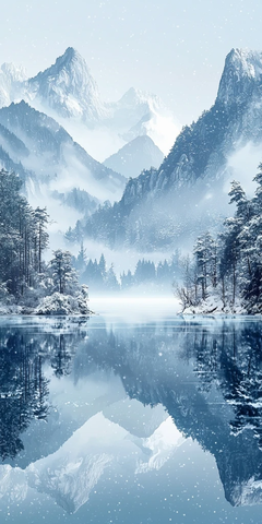 雪山森林湖水雾气