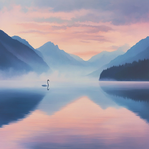 湖面日出山水倒影