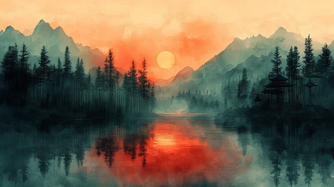 雾山竹林古亭流水