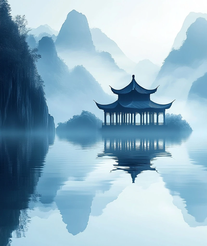 禅意山水蓝山倒影