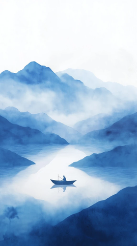 渔舟静泊云水间