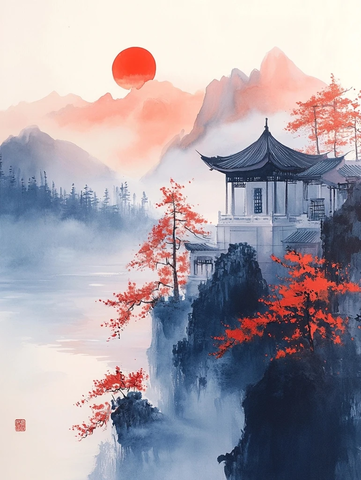 卷云皴峰峦苔点密林曲径