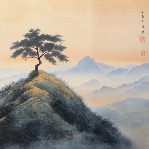 孤树矗立山巅的壮观自然景象