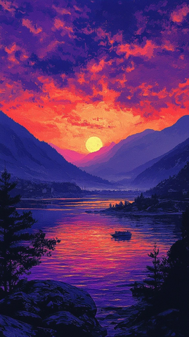 黄昏山海全景图