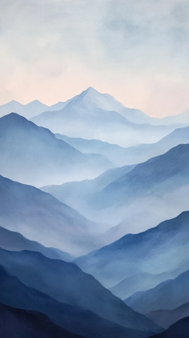 山脉连绵灰色天空