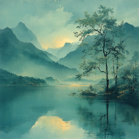 山水画绿墨高清像素