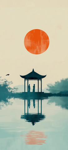 湖中亭台水清晨