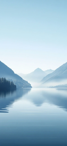 湖水山峦倒影宁静
