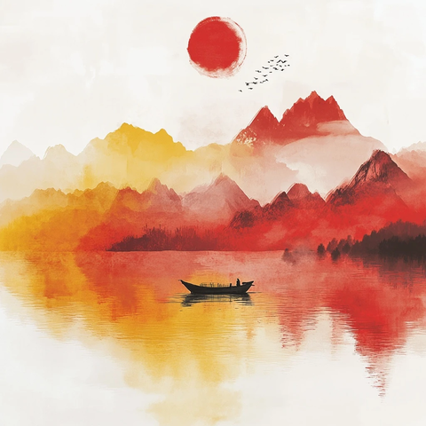 山水墨韵小舟静泊