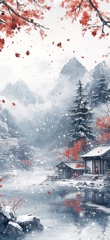 古战场冬雪河岸烟火