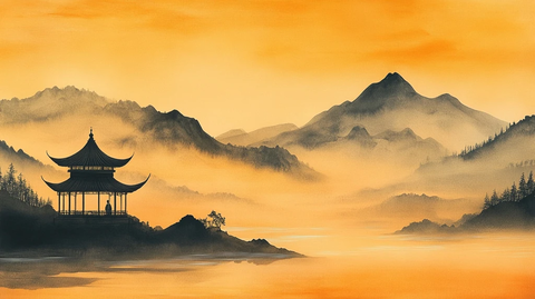 黄河入海夕阳下诗人独望远山