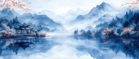 湖面冬景白花山亭