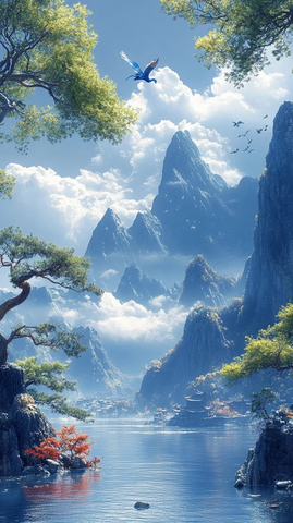 蓝龙飞翔蓝天春日景象