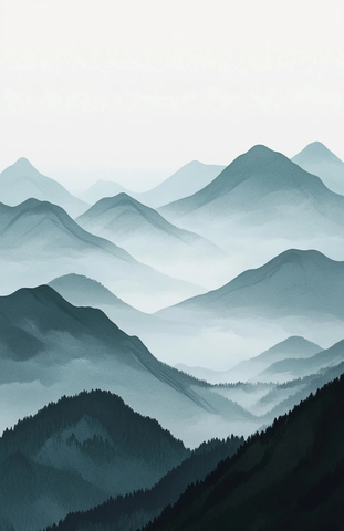 远山雾霭山水画