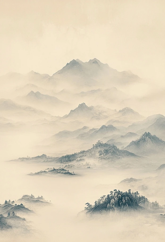 远山雾气山水画