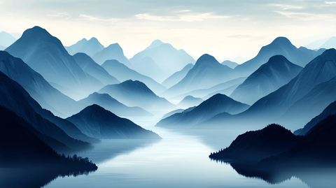 山间河流云雾缭绕