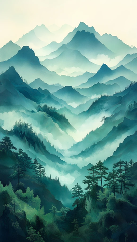 层叠山峰剪纸风格图