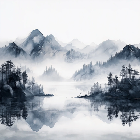 山水画卷墨色浓