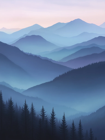 山脉层叠树影晨曦