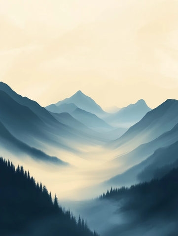 雾山景色线描图