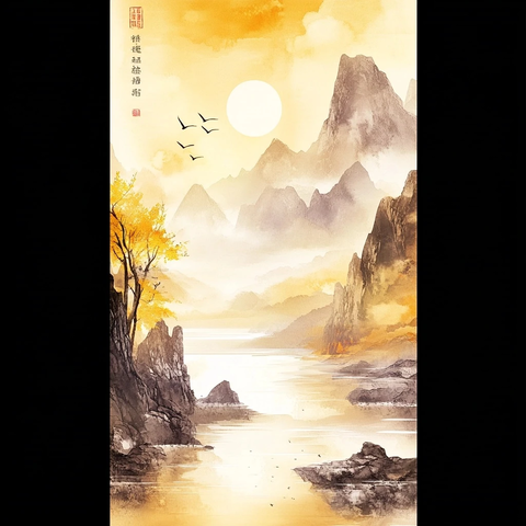 山水书法学习创作签到海报