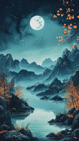 秋山月夜静水流深