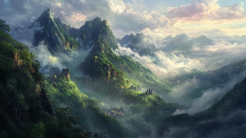 云雾缭绕的山间美景