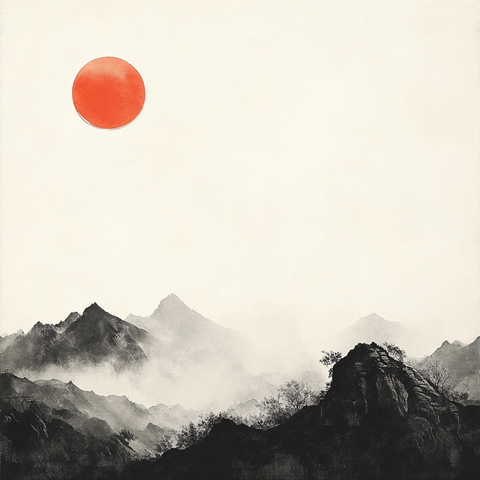 日月同辉山景图