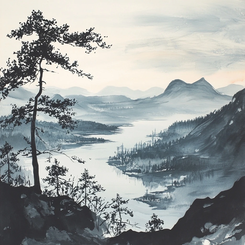 山水谷地风景画