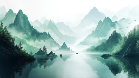 青山绿水中国画