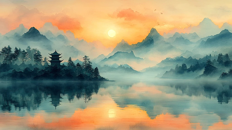 山水画卷手工绘制