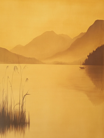 湖光山色映古船风拂芦苇荡轻波