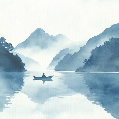 水彩插画平静简约场景