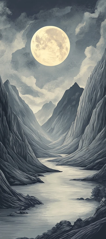 河谷山脉月光夜景