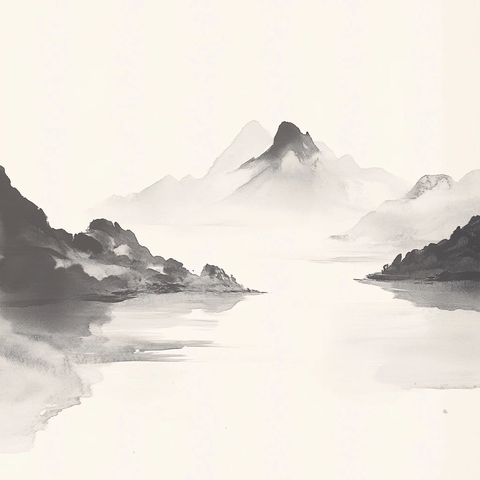 山水之间轻墨线条