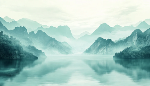 翡翠山水留白图