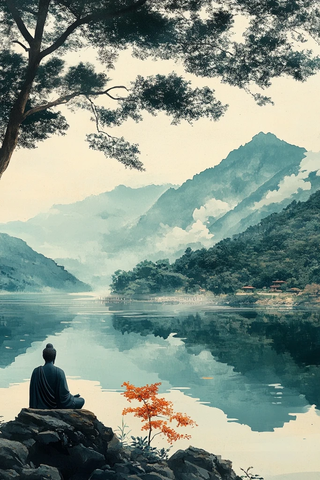 佛像河边静坐图