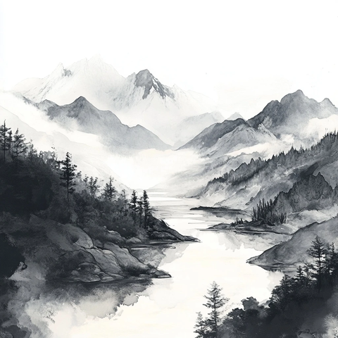 山水流云绿意盎然