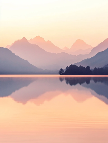 日出山间湖面宁静