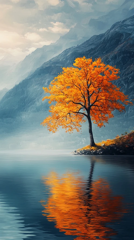 秋树山影水流云