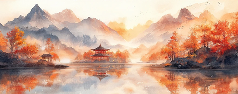 山水画卷国风插画